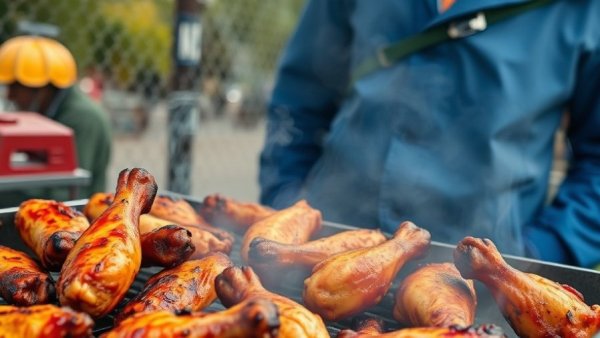 Grilled chicken sizzling at Texas Barbecue Championship event.