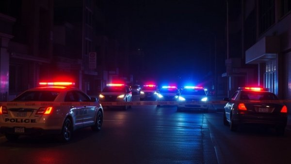 Austin news shooting scene with police lights at night.
