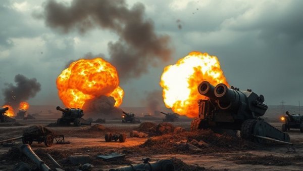 News in the US: dramatic artillery fire on battlefield.