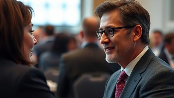 Two individuals discussing at an event, risks of mislabeling Rice’s Whale.