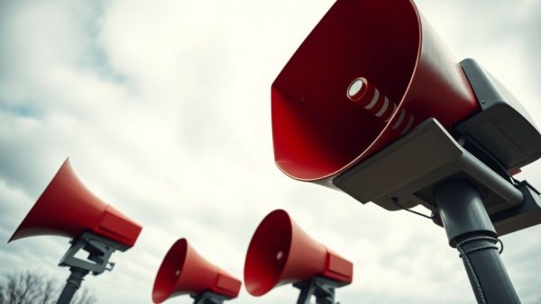 Close-up of Kerr County outdoor warning sirens under an overcast sky.