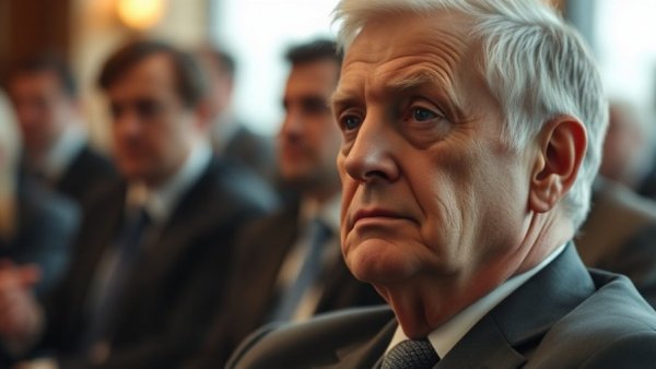 Distinguished man attentively listening in professional setting.