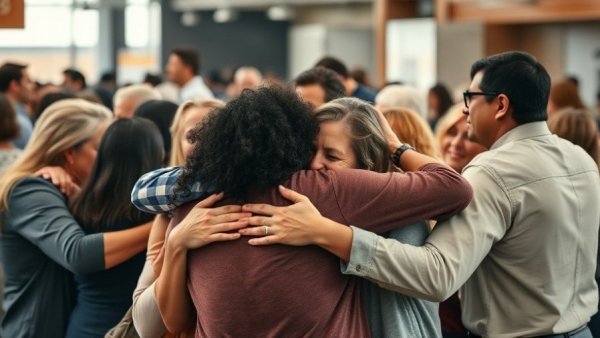 Emotional gathering in Texas depicting unity and support