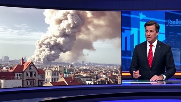 Breaking news Trump on Fox News split-screen with smoke and speaker.