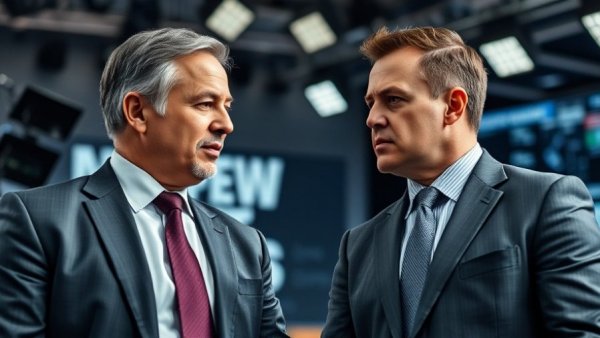 Serious news discussion between two men, related to Trump breaking news today.