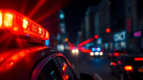 Police lights flashing at night during urgent incident in Olympia.