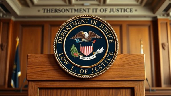 Department of Justice seal on podium related to Dallas meth trafficking news.