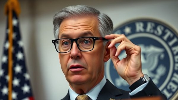 Mature man adjusting glasses in Federal Reserve setting, Jerome Powell Federal Reserve news.