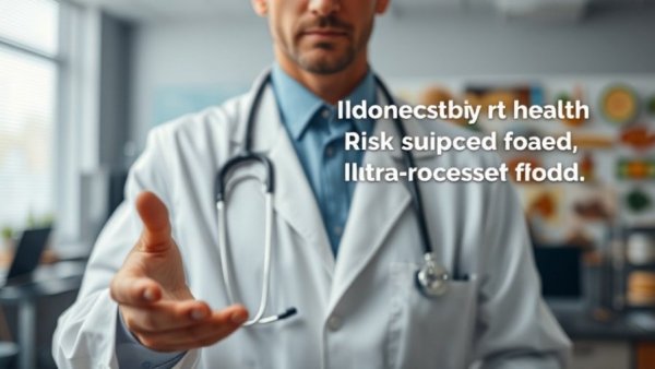 Doctor discusses health risks of ultra-processed foods with visual aids.