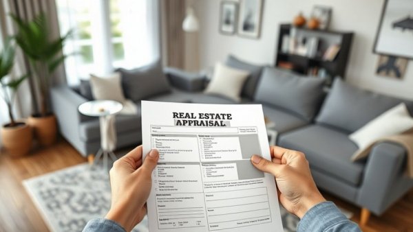 Real estate appraisal form in modern living room.