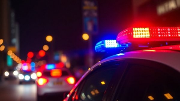 Dallas news shooting scene with flashing police lights.