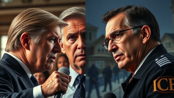 ICE funding increase debate featuring a politician and ICE officer.