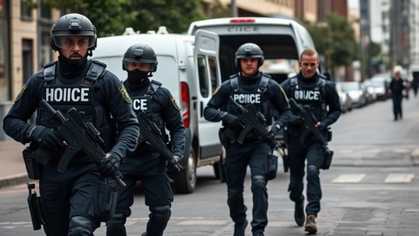 ICE officers approach a van in tactical gear, funding framework context.