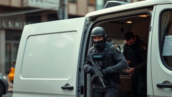 ICE agents in tactical gear entering a van, ICE funding framework context.