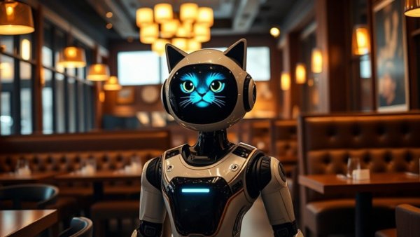 Futuristic robot in a modern restaurant, Dallas business resources.