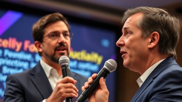 Speaker discussing economic issues at a public event.