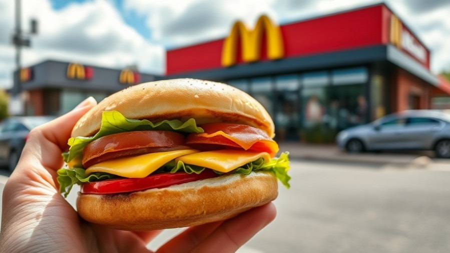 McDonald's protein hacks with a burger held outside a McDonald's.