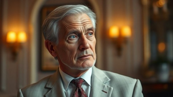 Thoughtful man in suit, close-up portrait with soft lighting.