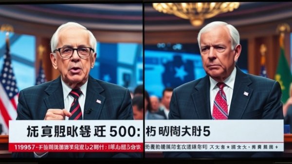 Trump breaking news today: split-screen broadcast with two men.