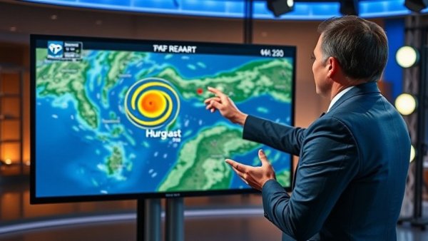 Austin news today: weather presenter analyzing storm radar.