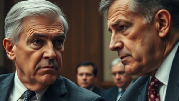 Close-up of two men discussing military strategies, serious expressions, formal setting.