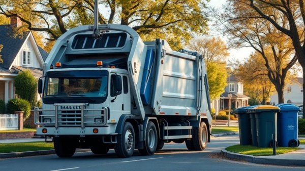 Houston garbage collection truck on residential street