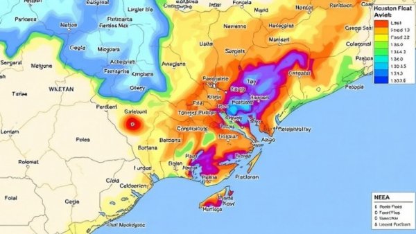 Houston weather alerts flood risk map displaying alert levels.
