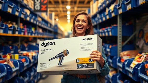 Excited woman finds Dyson at Amazon bin store