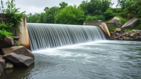 Impact of rainfall on Highland Lakes spillway with flowing water