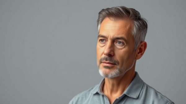 Middle-aged man pondering drinks, related to mental wellness for seniors.