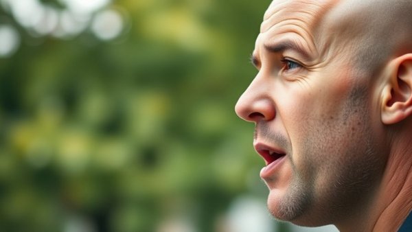 Bald man speaking outdoors regarding political violence in the US.