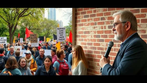 Protest and interview discussing news in the US