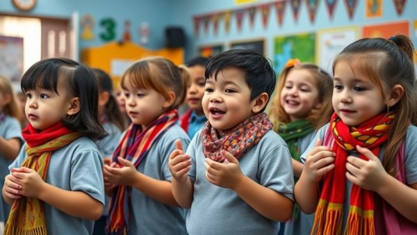 Children enjoying music class with scarves in Houston Music Education Access.