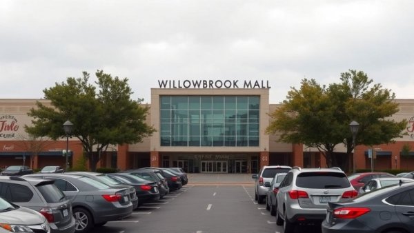 Willowbrook Mall entrance with cars, related to Houston news curfew.