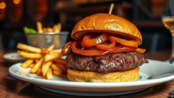 Goodwins Burger in Dallas with fries, gourmet presentation.