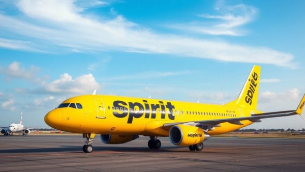 Spirit Airlines airplane on tarmac indicating shutdown status.