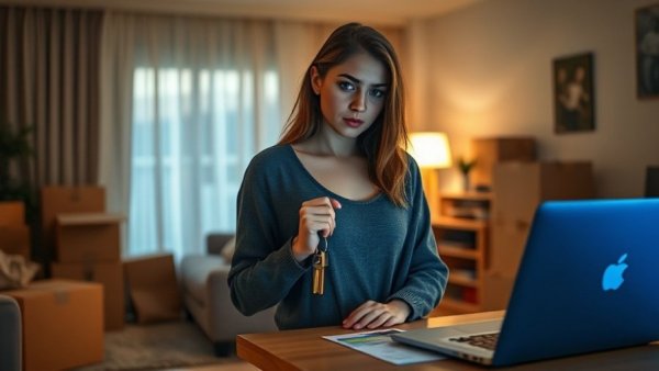 Concerned young woman holding keys, keywords 'Your ex has your SSN'.