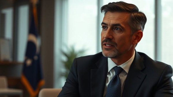 Businessman discussing national fraud enforcement in office setting.