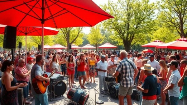 Band performing at Austin May Day Festival amidst lively crowd.