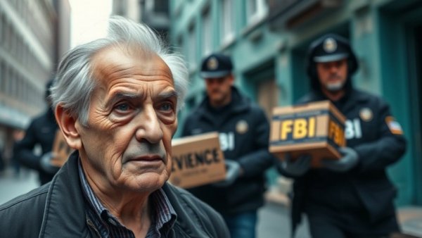 Minnesota Fraud Scandal news scene with pensive man and FBI agents.