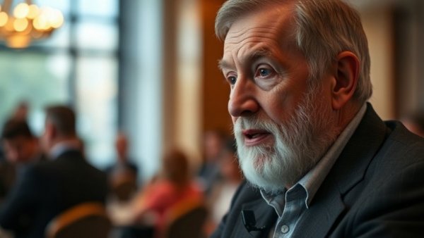 Older man speaking in a conference setting.
