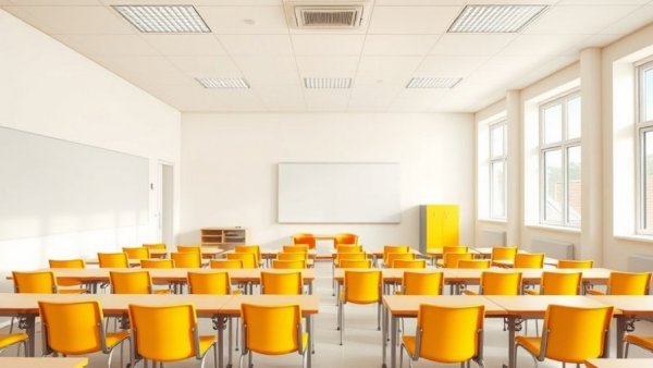 Bright classroom in focus after Dallas ISD bond approval, showing organized seating.