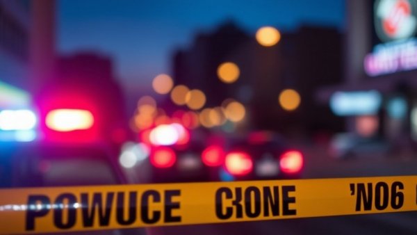 Police tape and lights at night during a shooting near Oklahoma City.