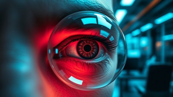Futuristic representation of iris scanning technology in a digital orb.