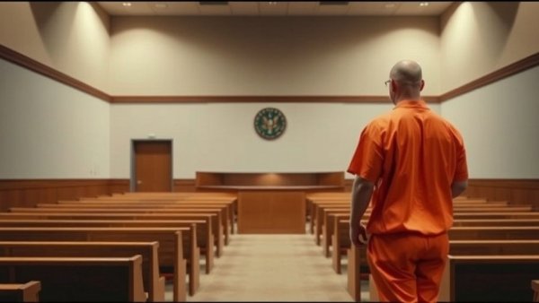 Houston news today: Courtroom scene with individual in orange uniform.