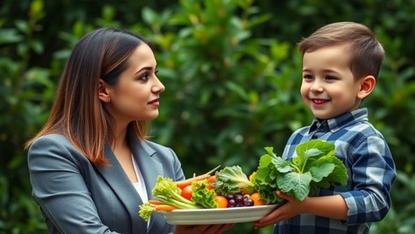 Composite image of a woman and child promoting getting kids to eat their vegetables.