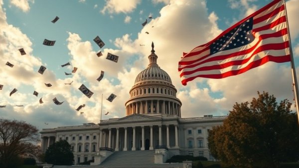 US Capitol with dollars and flag, symbolizing federal minimum wage hike.