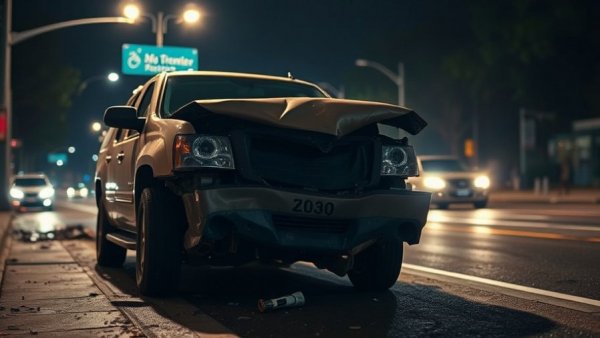 Austin news: Nighttime car accident with significant vehicle damage.