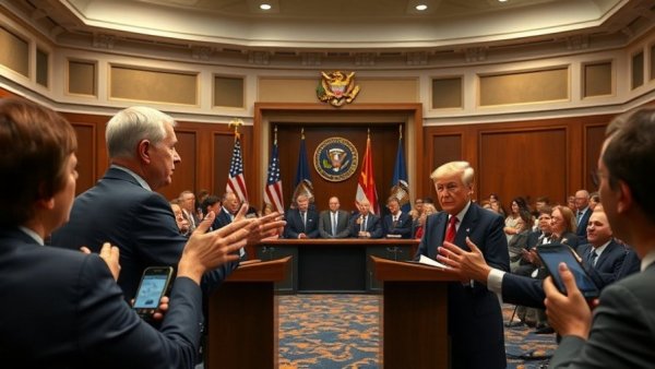 Operation Epic Fury press conference with officials engaging audience.
