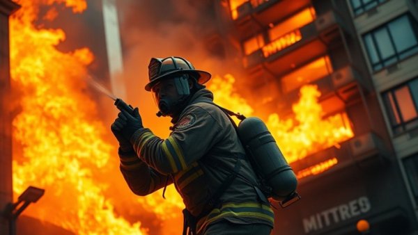 Houston news fire: firefighter battles building blaze with intense flames